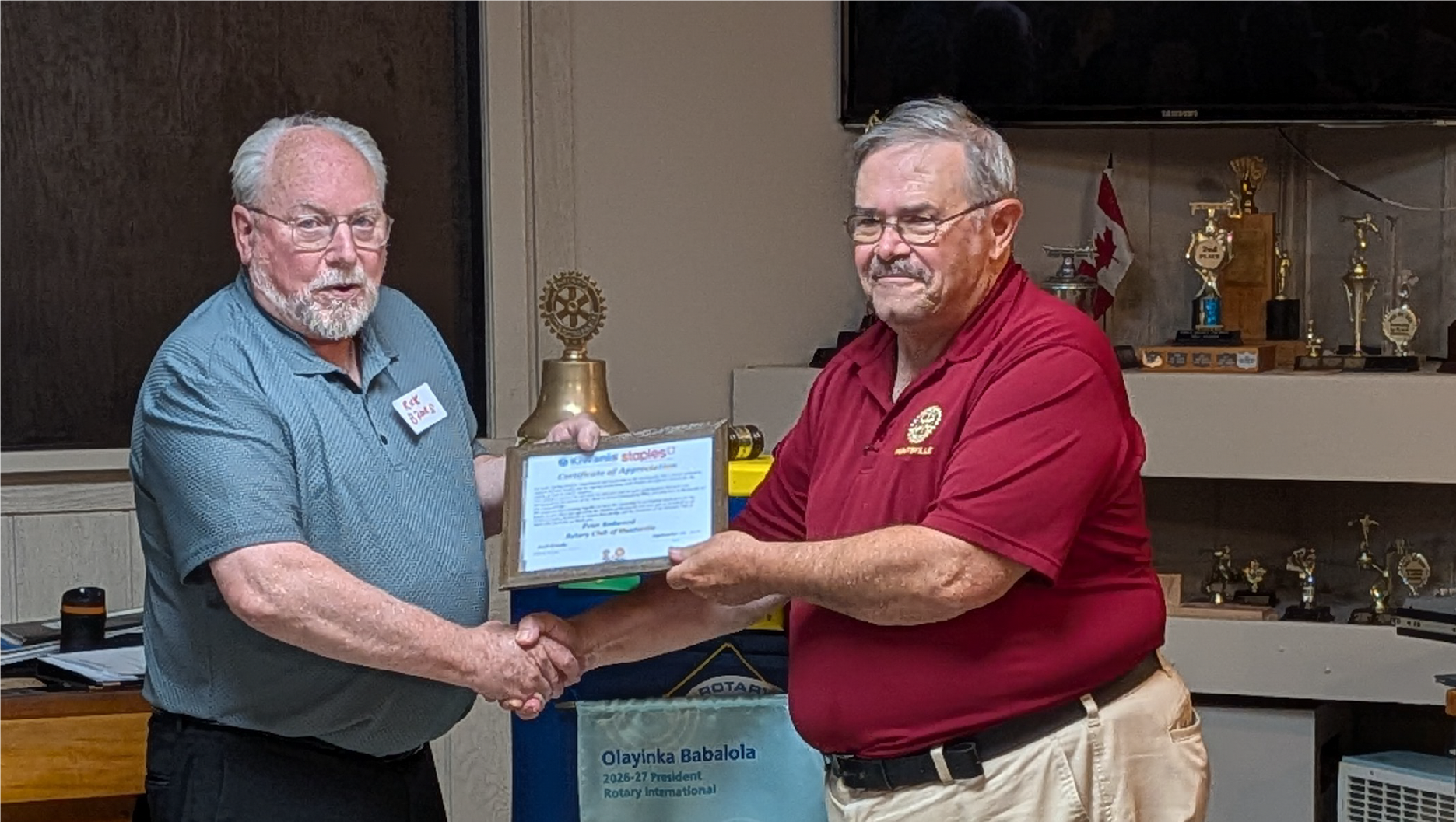 Certificate of Thanks - Peter Redwood (Rotary)